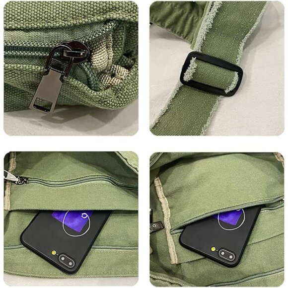 Crossbody Canvas Bag Hobo Hippie Sling Purses for Travel, Office, Shopping - Picture 6 of 7